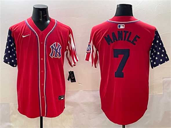 Men%27s New York Yankees #7 Mickey Mantle Red American Style Limited Stitched Jersey